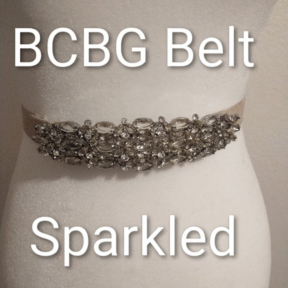 EUC BCBG Maxazria Ivory Elastic Rhinestones Glass Belt Size 0S Waist 26" Elegant